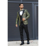 AK-28 - Terno de casamento masculino de 3 peças com estampa paisley verde
