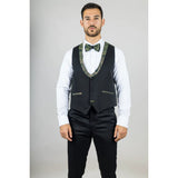 AK-28 - Terno de casamento masculino de 3 peças com estampa paisley verde