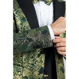 AK-28 - Terno de casamento masculino de 3 peças com estampa paisley verde