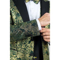 AK-28 - Terno de casamento masculino de 3 peças com estampa paisley verde