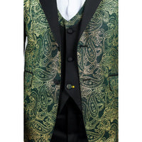 AK-28 - Terno de casamento masculino de 3 peças com estampa paisley verde