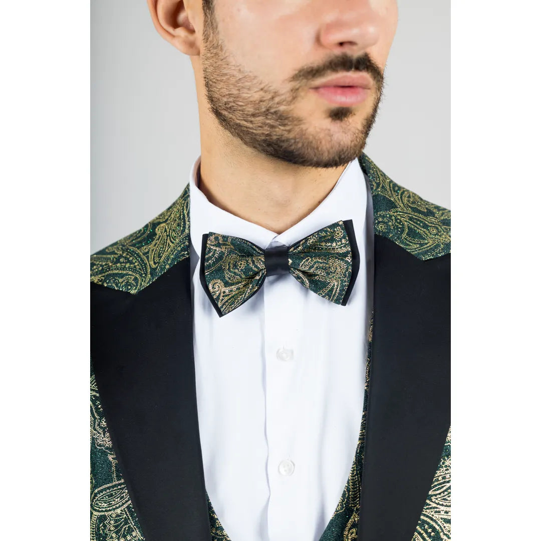 AK-28 - Terno de casamento masculino de 3 peças com estampa paisley verde