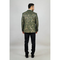 AK-28 - Terno de casamento masculino de 3 peças com estampa paisley verde