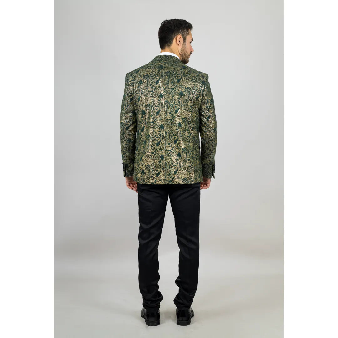 AK-28 - Terno de casamento masculino de 3 peças com estampa paisley verde