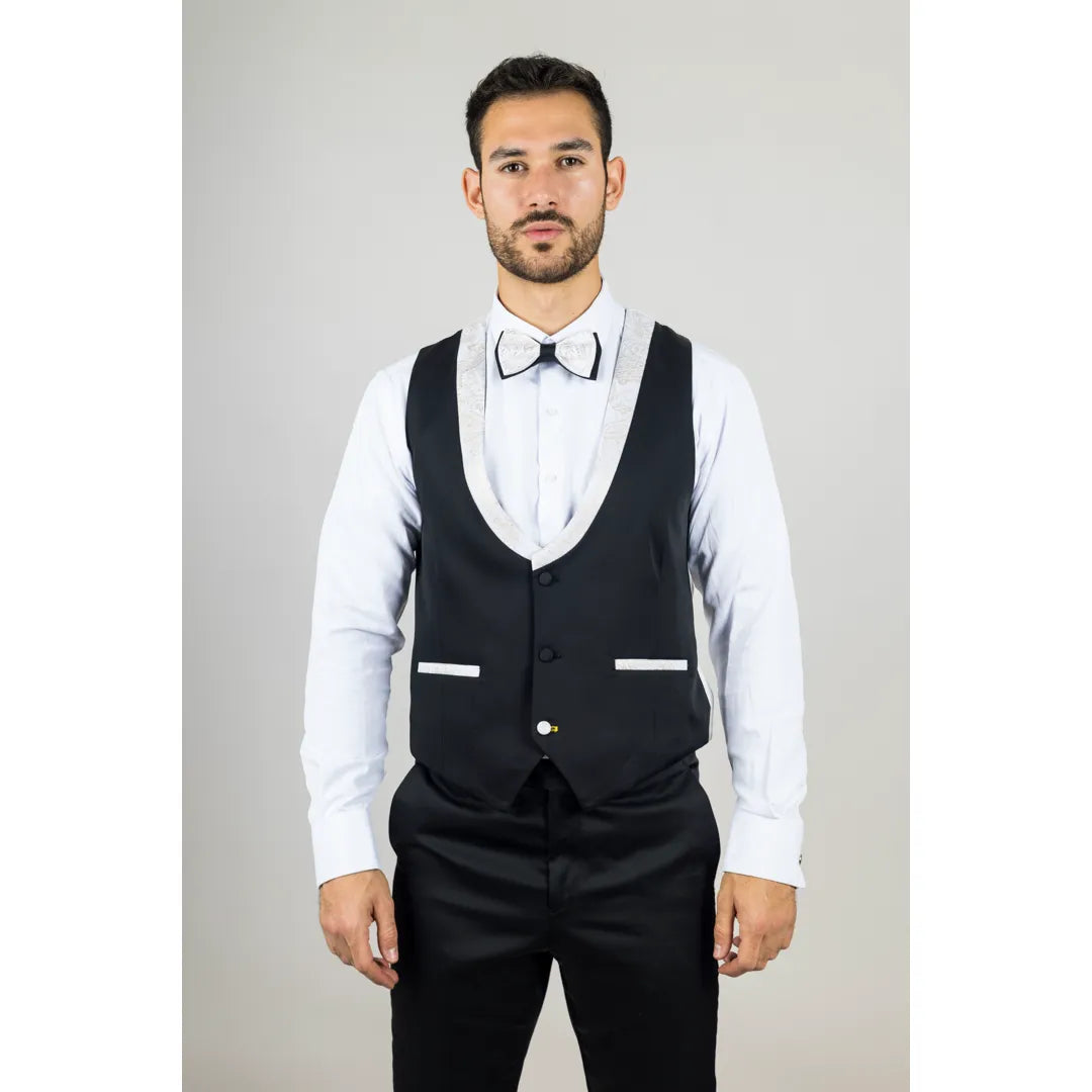 AK-29 - Terno de casamento masculino de 3 peças branco com estampa paisley