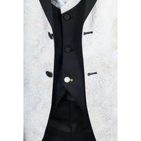 AK-29 - Terno de casamento masculino de 3 peças branco com estampa paisley
