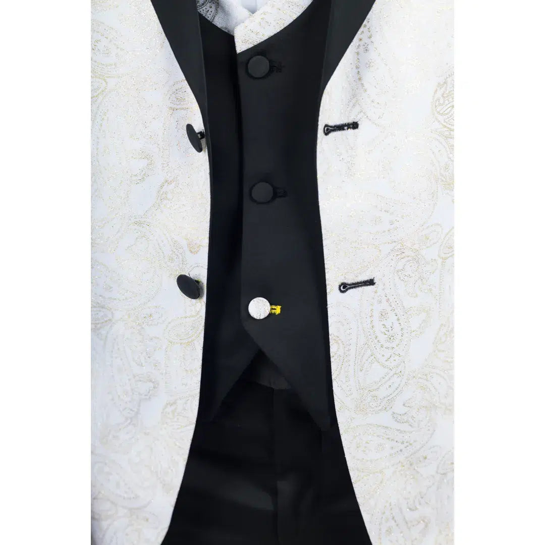 AK-29 - Terno de casamento masculino de 3 peças branco com estampa paisley