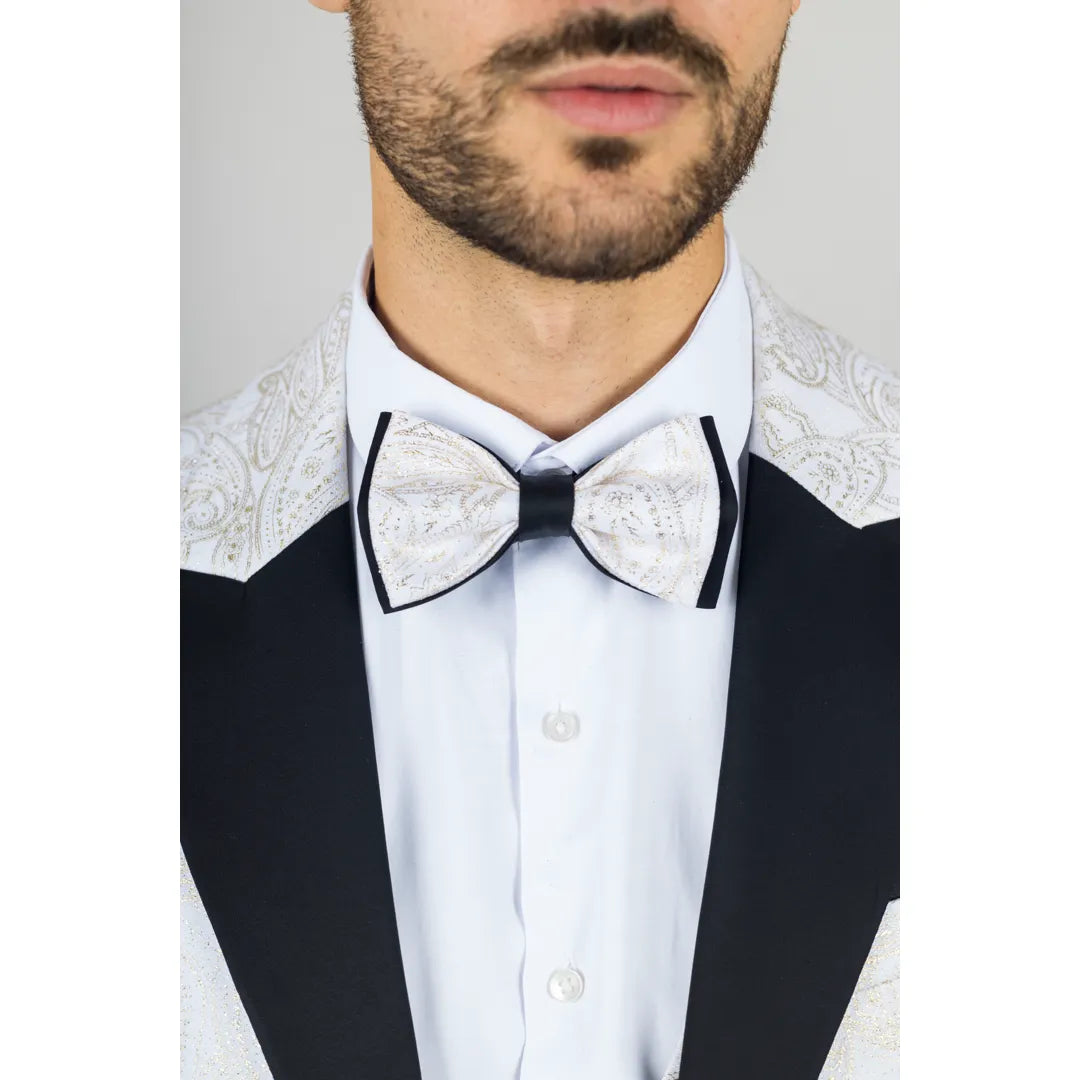 AK-29 - Terno de casamento masculino de 3 peças branco com estampa paisley
