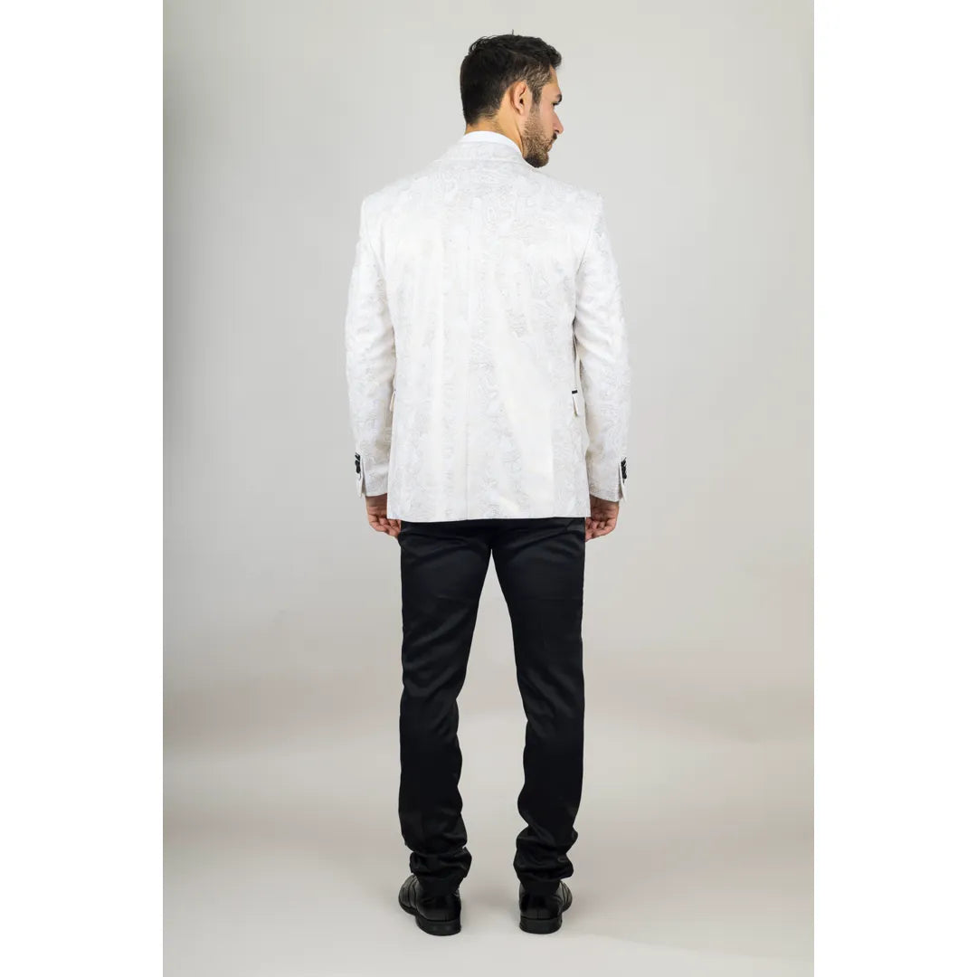 AK-29 - Terno de casamento masculino de 3 peças branco com estampa paisley