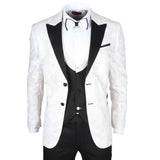 AK-29 - Terno de casamento masculino de 3 peças branco com estampa paisley