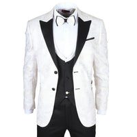 AK-29 - Terno de casamento masculino de 3 peças branco com estampa paisley