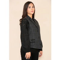 Colete feminino de tweed xadrez cinza