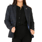 Terno feminino xadrez tweed azul