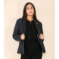 Terno feminino xadrez tweed azul