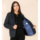 Terno feminino xadrez tweed azul