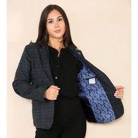 Terno feminino xadrez tweed azul