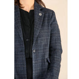Terno feminino xadrez tweed azul