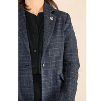 Terno feminino xadrez tweed azul