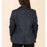 Terno feminino xadrez tweed azul