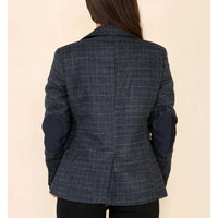 Terno feminino xadrez tweed azul