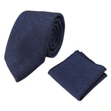 Conjunto de gravata e lenço de bolso masculino em tweed azul espinha de peixe