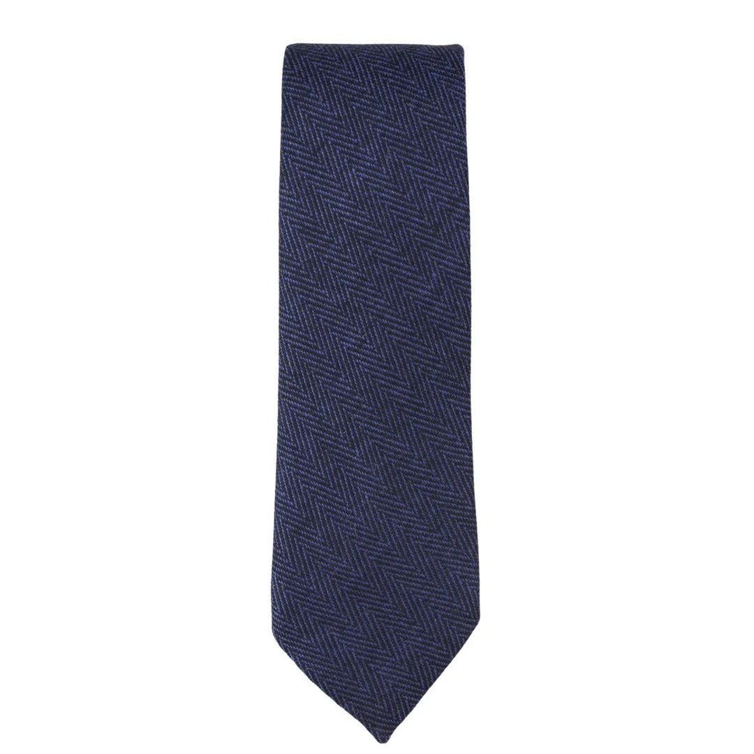 Conjunto de gravata e lenço de bolso masculino em tweed azul espinha de peixe