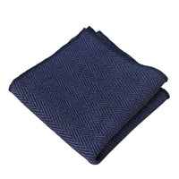 Conjunto de gravata e lenço de bolso masculino em tweed azul espinha de peixe