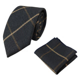 Conjunto de gravata e lenço de bolso masculino em tweed azul-marinho com padrão espinha de peixe