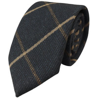 Conjunto de gravata e lenço de bolso masculino em tweed azul-marinho com padrão espinha de peixe