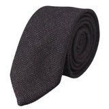 Conjunto de gravata e lenço de bolso masculino em tweed cor ameixa com padrão espinha de peixe
