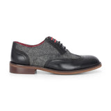 Albert - Sapatos Brogue Masculinos em Couro Preto com Detalhes em Tweed