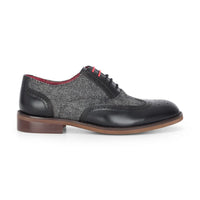 Albert - Sapatos Brogue Masculinos em Couro Preto com Detalhes em Tweed