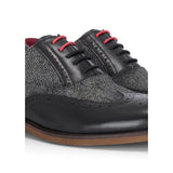 Albert - Sapatos Brogue Masculinos em Couro Preto com Detalhes em Tweed