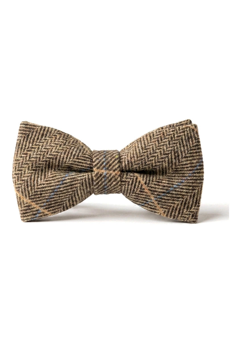 Albert - Gravata Borboleta Masculina em Tweed Marrom com Estampa Espinha de Peixe