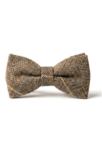 Albert - Gravata Borboleta Masculina em Tweed Marrom com Estampa Espinha de Peixe