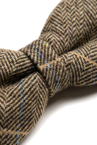 Albert - Gravata Borboleta Masculina em Tweed Marrom com Estampa Espinha de Peixe