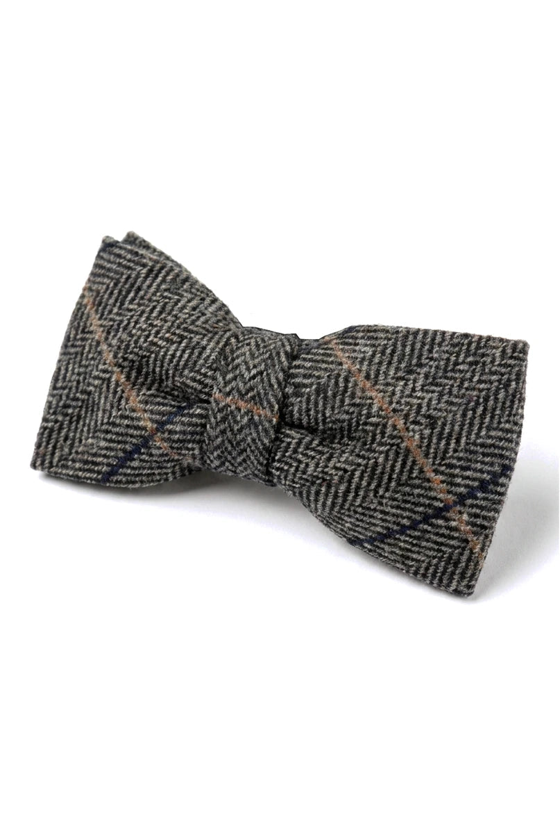 Albert - Gravata Borboleta Masculina em Tweed Cinza com Estampa Espinha de Peixe