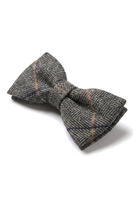 Albert - Gravata Borboleta Masculina em Tweed Cinza com Estampa Espinha de Peixe