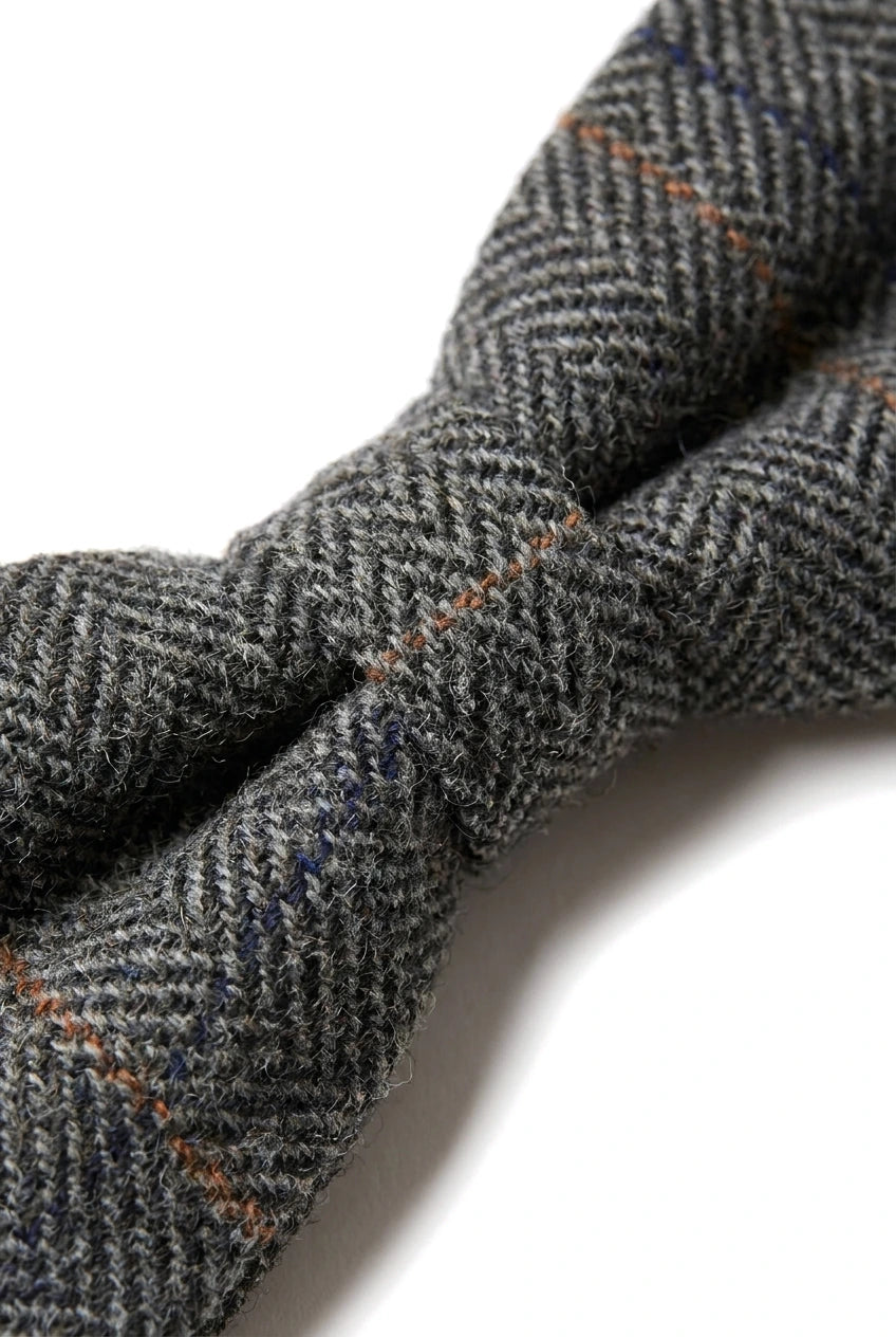 Albert - Gravata Borboleta Masculina em Tweed Cinza com Estampa Espinha de Peixe
