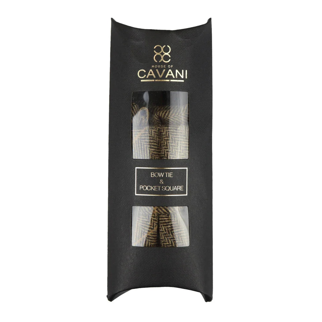 Albert - Gravata Borboleta Masculina em Tweed Marrom com Estampa Espinha de Peixe