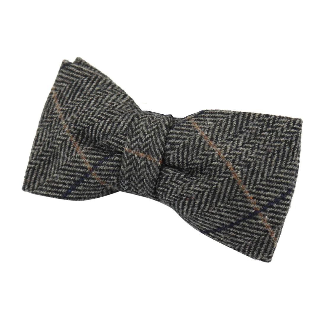 Albert - Gravata Borboleta Masculina em Tweed Cinza com Estampa Espinha de Peixe