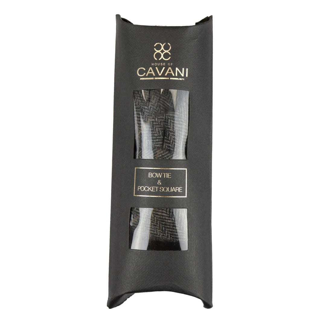 Albert - Gravata Borboleta Masculina em Tweed Cinza com Estampa Espinha de Peixe
