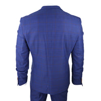 Terno masculino xadrez azul e marrom de 3 peças, corte sob medida, ideal para casamentos, formaturas e corridas de cavalos, estilo Príncipe de Gales.