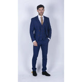Terno masculino xadrez azul e marrom de 3 peças, corte sob medida, ideal para casamentos, formaturas e corridas de cavalos, estilo Príncipe de Gales.