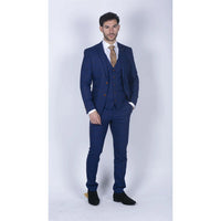Terno masculino xadrez azul e marrom de 3 peças, corte sob medida, ideal para casamentos, formaturas e corridas de cavalos, estilo Príncipe de Gales.