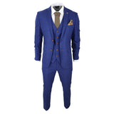 Terno masculino xadrez azul e marrom de 3 peças, corte sob medida, ideal para casamentos, formaturas e corridas de cavalos, estilo Príncipe de Gales.