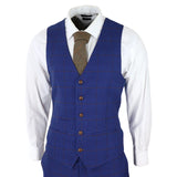 Terno masculino xadrez azul e marrom de 3 peças, corte sob medida, ideal para casamentos, formaturas e corridas de cavalos, estilo Príncipe de Gales.