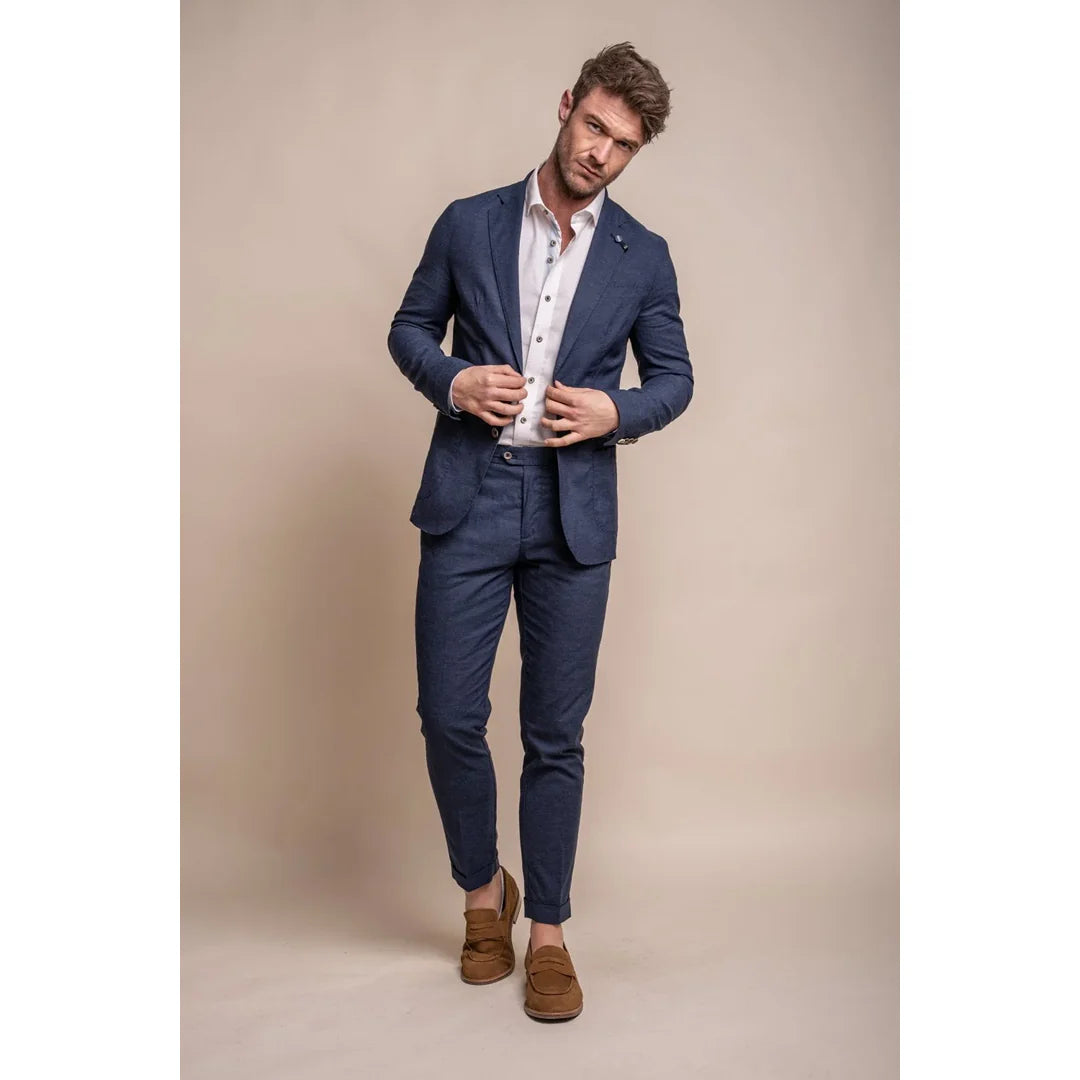 Alvari - Blazer de verão masculino em linho marinho