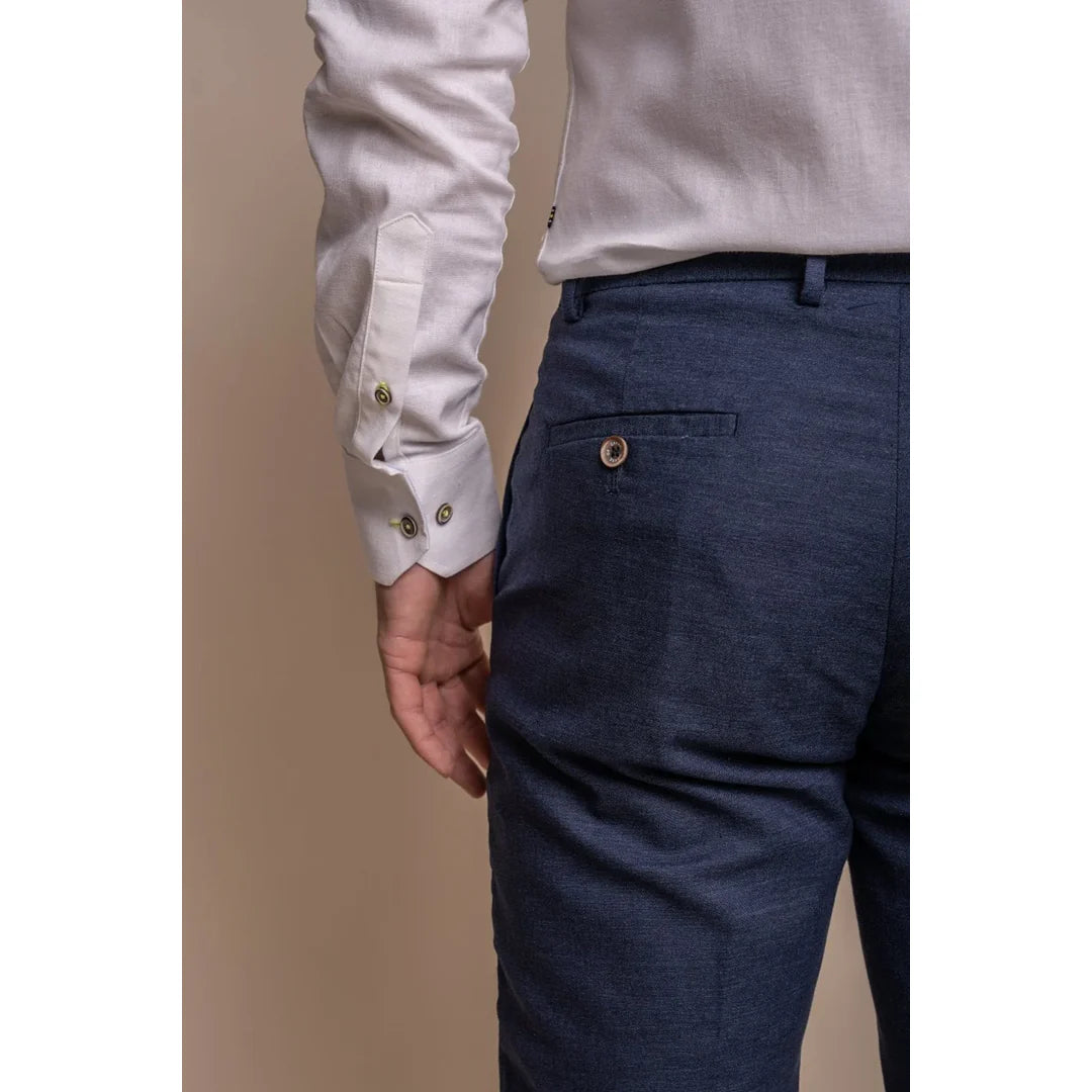 Alvari - Calças de linho azul-marinho para homem, ideais para o verão.