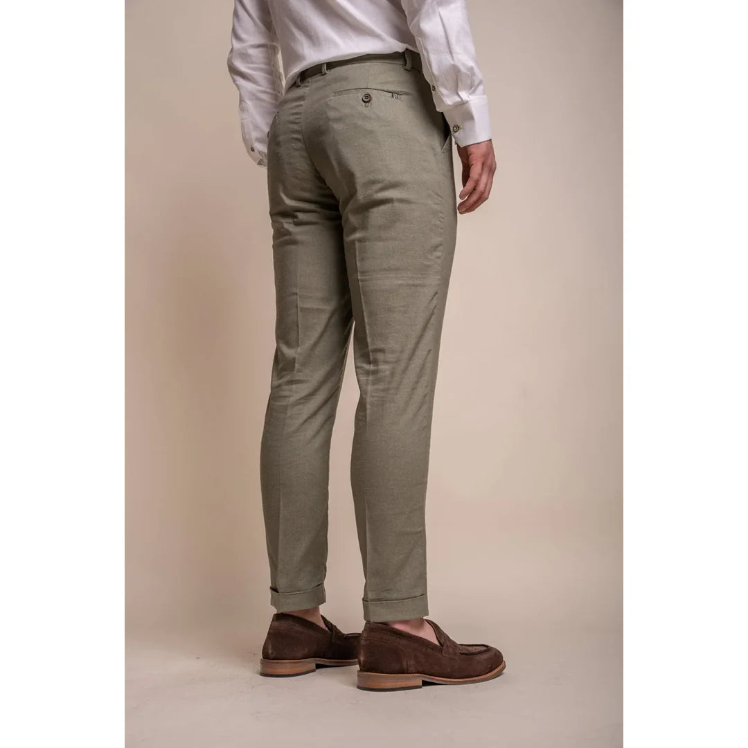 Alvari - Calças de linho cor sálvia para o verão, para homem